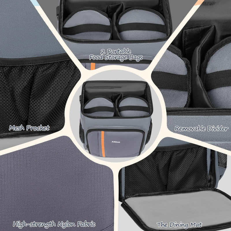 ANILD Dog Travel Backpack - Airline Approved Double-layer Pet Travel Bag Accessories with 2 Food Storage Bag and 2 Foldable Silicone Bowls for Hiking & Camping Dark Grey - PawsPlanet Australia