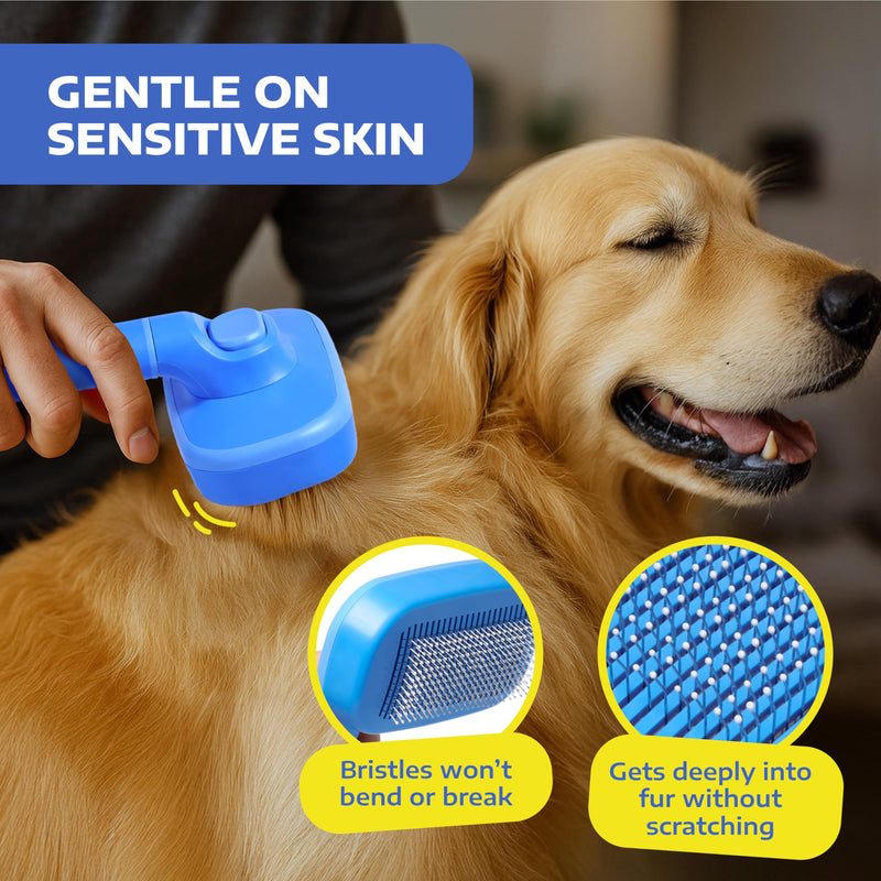 Hertzko Self Cleaning Slicker Brush for Cats & Dogs – Grooming Tool for Shedding Long & Short Hair – Retractable Bristles Pet Brush – Easy-Clean Cat & Dog Deshedding – Painless Detangling - Blue - PawsPlanet Australia