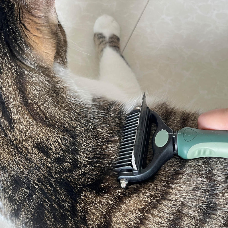 Pet Grooming 2 in 1 Rake Comb Dog Undercoat Dematting Deshedding Brush Hair Removal Tool for Pets Removing Mats and Tangles (Small) Small - PawsPlanet Australia