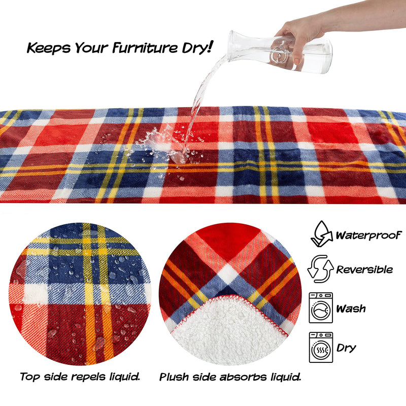 Waterproof Pet Blanket - 50x60 Reversible Plaid Throw Protects Couch, Car, Bed from Spills, Stains, or Fur - Dog and Cat Blankets by Petmaker (Red) - PawsPlanet Australia