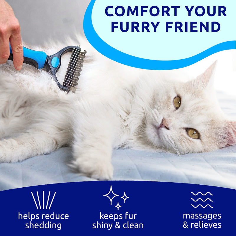 Pat Your Pet Deshedding Brush - Double-Sided Undercoat Rake for Dogs & Cats - Shedding Comb and Dematting Tool for Grooming, Extra Wide Blue