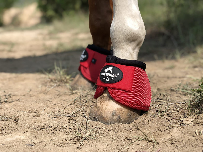 TGW RIDING 2520D Horse Bell Boots No-Turn Horse Bell Boots, Equine Ballistic Hoof Overreach Bell Boot, Pair Red Large