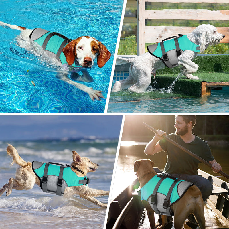 Dogcheer Dog Life Jacket, Sports Style Dog Life Vest for Swimming Boating, Reflective & Adjustable Puppy Life Jacket Floating Swim Vest Pet PFD Life Preserver Small Medium Large Dogs(Pine-green, L) Pine-green Gray