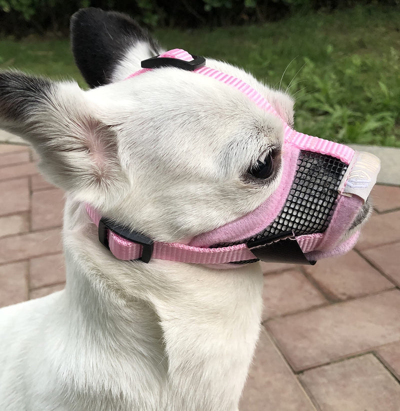 Small Dog Muzzle XS for Grooming Barking Chewing, Barkless Soft Mesh Muzzles to Prevent Eating Poop Things,Best for Aggressive Dogs (Crystal Pink) Breathable Pink