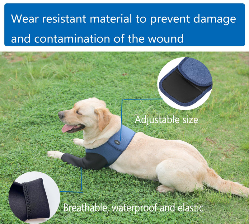 Dog Recovery Sleeve, Dog Recovery Suit, Abrasion Resistant Dog Recovery Sleeve Front Leg, Washable 2.5mm Thick and Waterproof, Pet Wounds Prevent Licking, Bite, Being Wet and Infected Blue (Large) Large