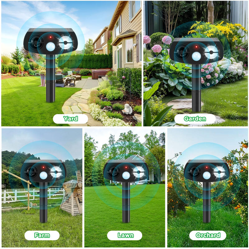Solar Animal Repeller Outdoor, Motion Activated Ultrasonic Pest Deterrent with LED Light, Waterproof Repellent for Yard Garden, Raccoon Squirrel Rabbit Cat Dog, 2 Pack Matte Black - PawsPlanet Australia