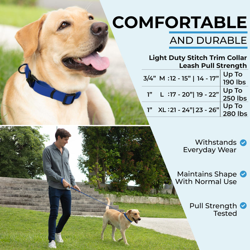 Light Duty Biothane Dog Collar - Cobalt Blue, Waterproof, Odor Proof, Lightweight, Made in The USA, Curved Quick Release Plastic Buckle, Large 19-22" Neck L19-22" x W1" - PawsPlanet Australia