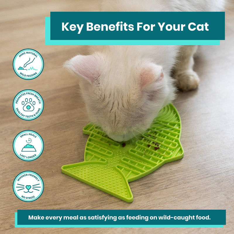 LickiMat Casper, Fish-Shaped Cat Slow Feeders Lick Mat, Boredom anxiety reducer; perfect for food, treats, yogurt, or peanut butter. Fun Alternative to a Slow Feed Cat Bowl or Dish, Turquoise 1 Count (Pack of 1)