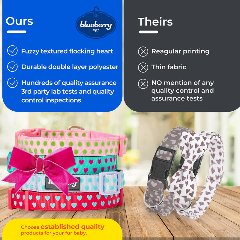 Blueberry Pet Adjustable Flocking Dog Collar with Artificial Silk Flower - Polka Dot in Pastel Purple, Large, Neck 18"-26" Flocking Print - Pastel Purple - PawsPlanet Australia