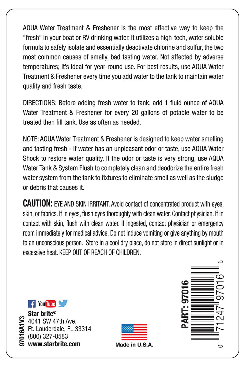 STAR BRITE Aqua Water Freshener - Treat & Maintain Superior, Fresh Tasting Drinking Water in Boats, RVs & Potable Systems Water Treatment 16 OZ - PawsPlanet Australia