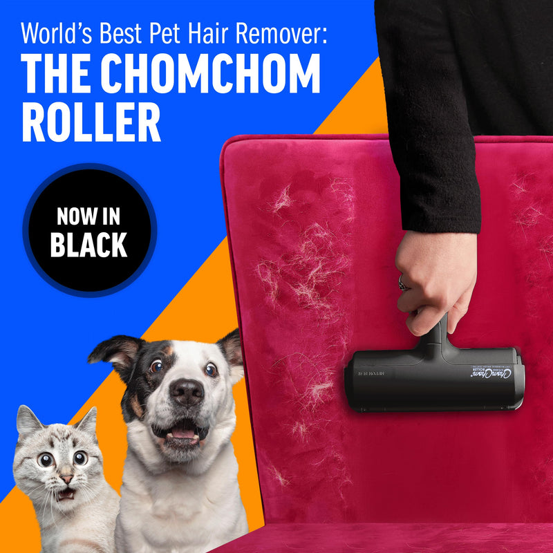 ChomChom Roller Pet Hair Remover and Reusable Lint Roller - Cat and Dog Hair Remover for Furniture, Couch, Carpet, Clothing and Bedding - Portable, Multi-Surface Fur Removal Tool (Black) Black - PawsPlanet Australia