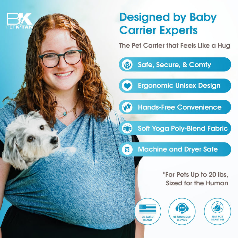 Pet K'tan Dog Sling Carrier: Hands Free for Small Dogs - #1 Pet Travel Accessory & Gift -Bond with New Puppy-Cats & Small Animals- Safe Durable Soft - Anti-Anxiety-Sized for the Human (see size chart) Large PawQuamarine - PawsPlanet Australia