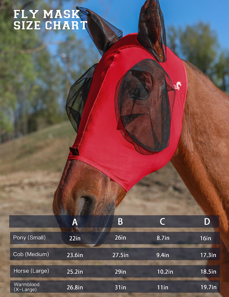 Horse Fly Mask with Ears, UV Protection Fly Mask for Horses, Elasticity Fly Mask with Big Mesh Eye Covers, Snug Fitting Comfortable Breathable Lightweight Fly Mask Horse Rose Red Cob Medium - PawsPlanet Australia