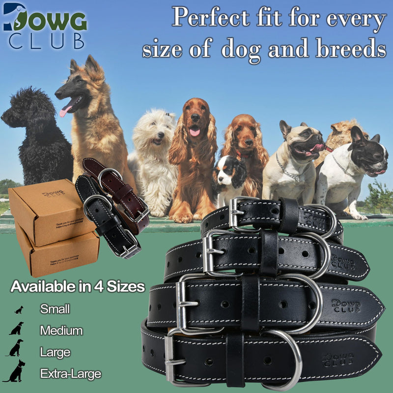 Genuine Leather Dog Collar, Made from Full Grain Hides, Heavy Duty, Adjustable, Ultra Soft, Supple, Comfortable, with Double D Rings (L (18”-22”), Rich Black) L (18”-22”) - PawsPlanet Australia