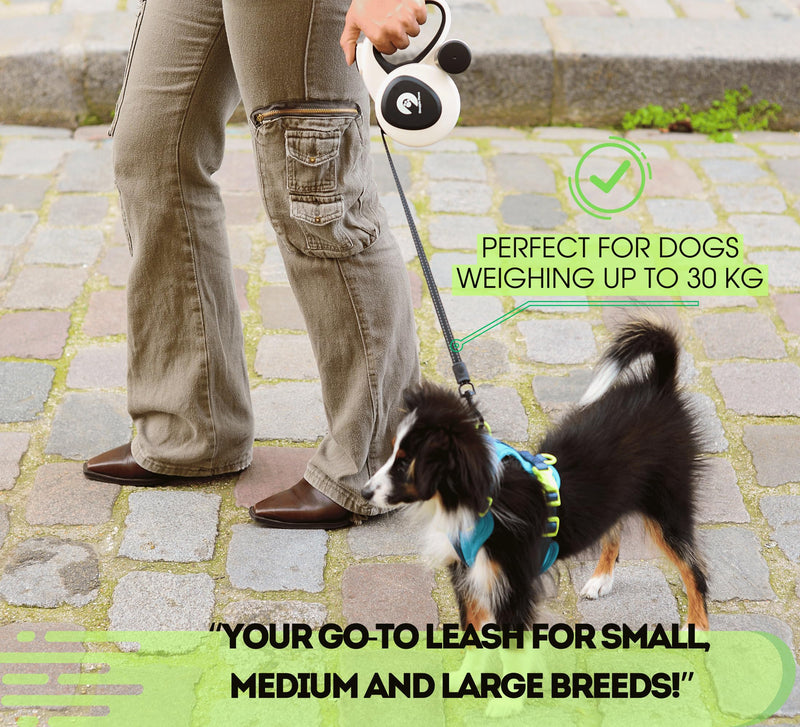 Snuggle Paws All-in-One 16 ft Retractable Dog Leash with Light LED, Dog Poop Bag Holder, Chew Proof Dog Leash, Dog Waste Bags | Leash for Dogs up to 66 lbs - PawsPlanet Australia