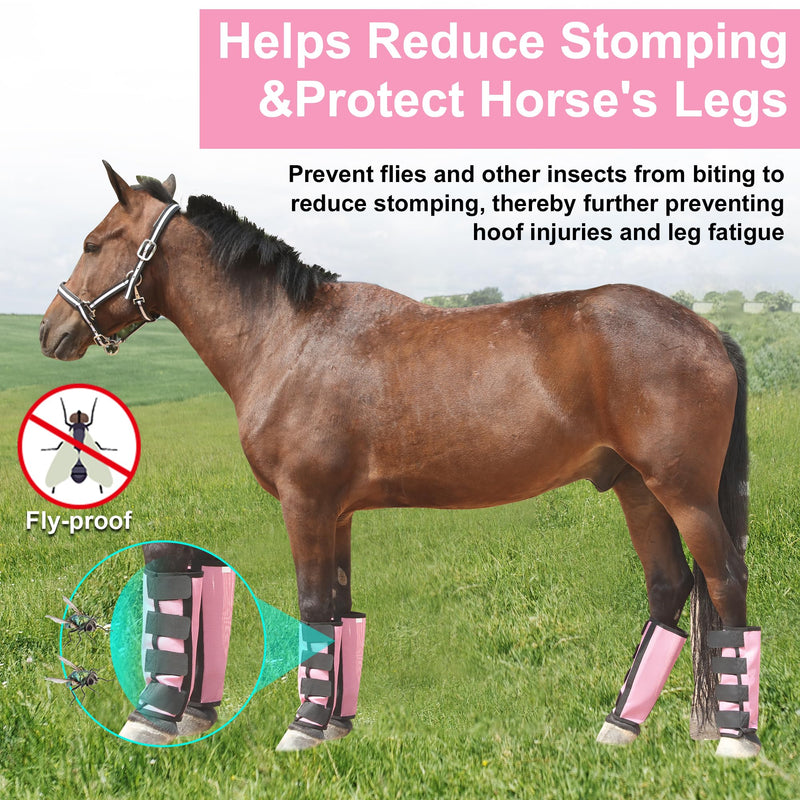 Adjustable Horse Fly Boots Set of 4, Breathable Mesh Fly Boots for Horses, Equine Leg Protection Reduce Stomping, Horse Leggings Leg Guards Pink Large - PawsPlanet Australia