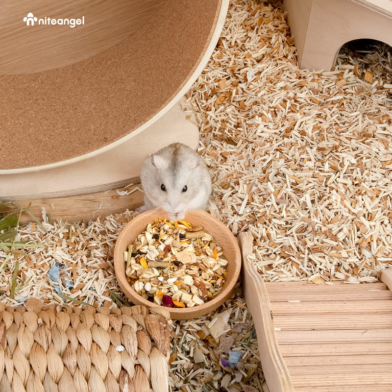 Niteangel Wooden Hamster Feeding Bowl - Small Animal Food Dish for Dwarf Syrian Hamsters Gerbils Mice Degus or other Similar-sized Small Pets (No Pattern, for Dwarf) No Pattern