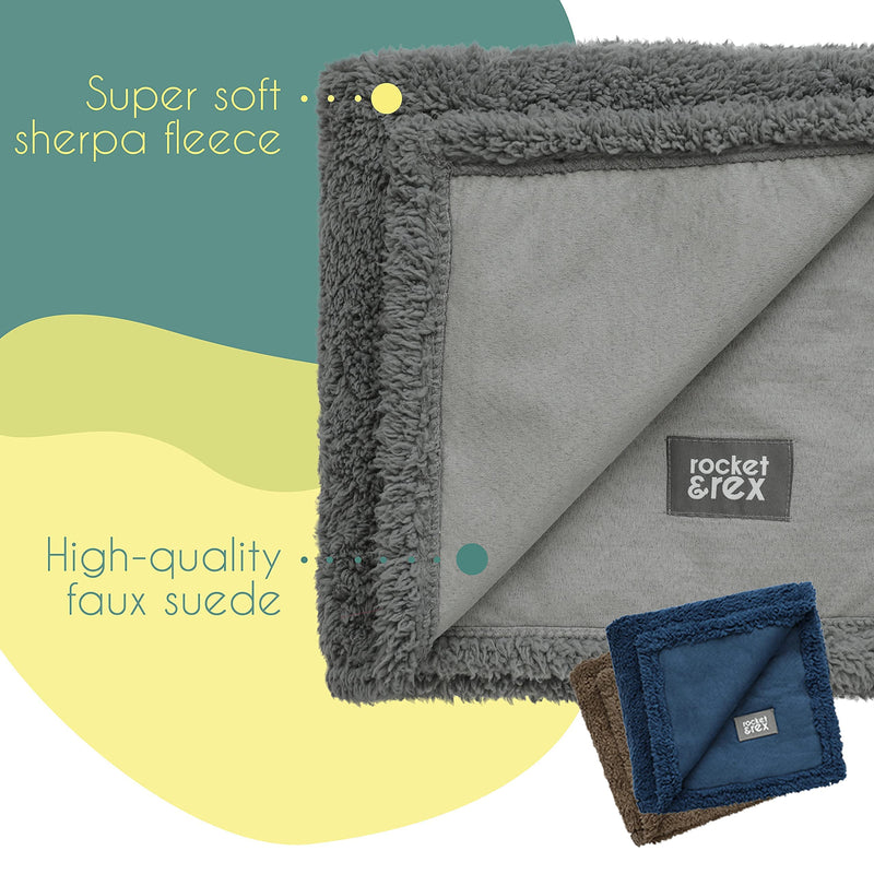 rocket & rex Medium Waterproof Dog Blanket, Grey, Washable Waterproof Pet Blanket Protects Beds, Couches & Other Furniture, Premium Fleece Fabric with Reversible Faux Suede, 30" x 40" (Pack of 1) 30 x 40" - PawsPlanet Australia