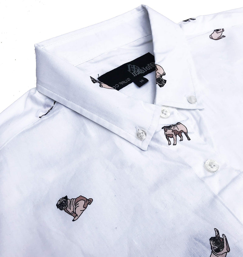Molokai Surf Button Down Slim Fit Hawaiian Short Sleeve Shirts Pug Dogs 4X-Large - PawsPlanet Australia