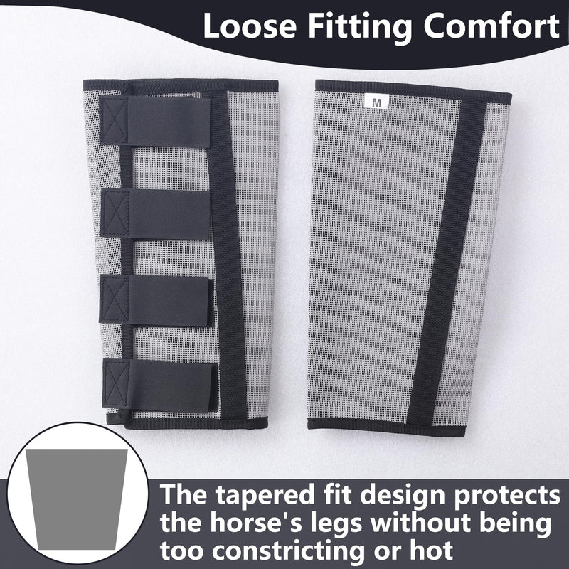 Horse Fly Boots Set of 4 - Non-Slip Leg Guards Extra Tough Mesh Ventilated, Adjustable Horse Fly Leggings Reduce Stomping & Hoof Stress & Leg Fatigue Grey Medium - PawsPlanet Australia