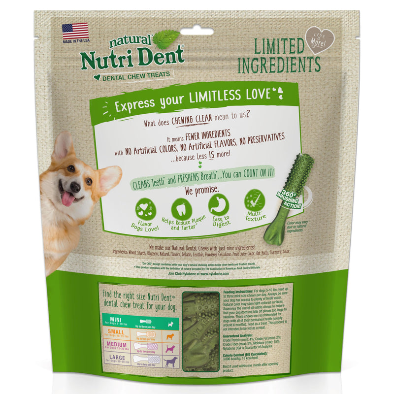 Nylabone Nutri Dent Natural Dental Chews for Dogs, Limited Ingredient Dog Treats Made in the USA, Clean Teeth & Fresh Breath, Healthy Dog Chews, Fresh Breath Flavor, For X-Small Dogs, (160 Count) Fresh Mint 27.2 Ounce (160 Count) - PawsPlanet Australia