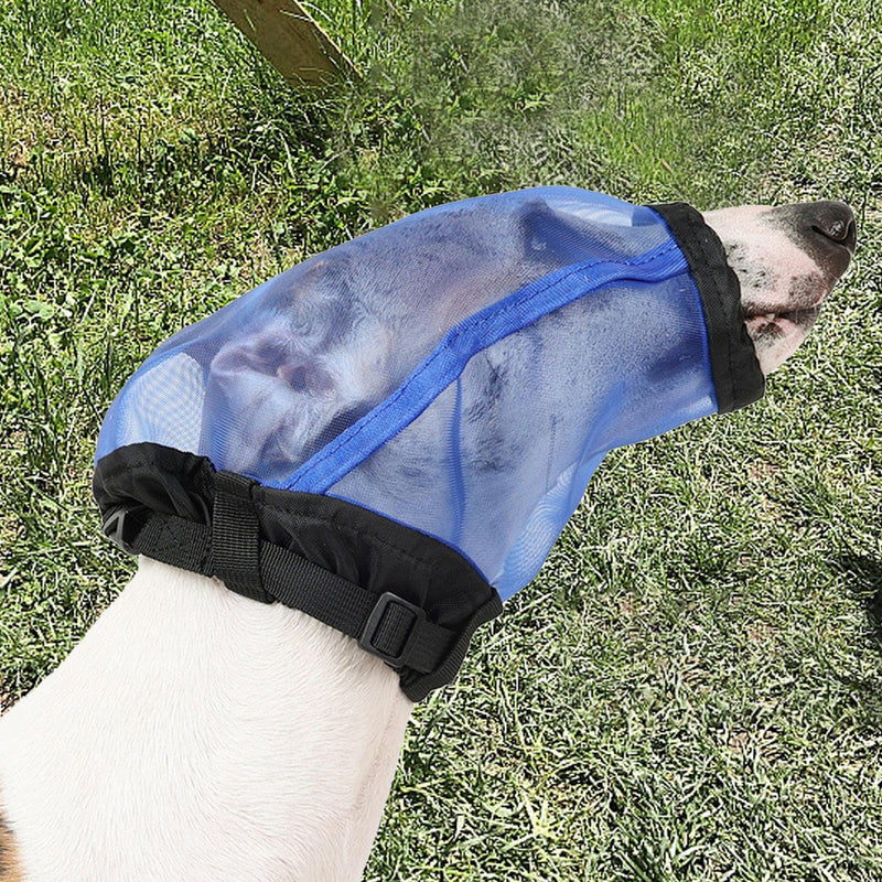 Foxtail Mask for Dogs, Dog Face Guard, Adjustable Head Net, Field Cover, Polyester, Blue, L