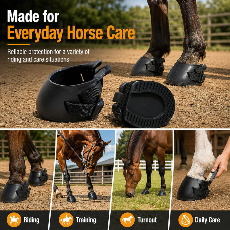 2 Pack Horse Hoof Boots, Durable Rubber Hoof Protectors for Horses Slip-On Protective Hoof Covers for Riding Training and Hoof Care (L)