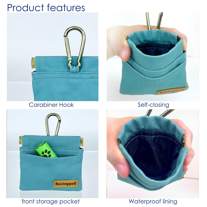 Dog Treat Pouch, Green Pocket Sized Pet Training Pouch, Cotton Fabric, Hand Free Dog Walking Bag with Carabiner, Self-Closing Pet Feed Snack Reward, for Puppy Travel or Outdoor Use - PawsPlanet Australia