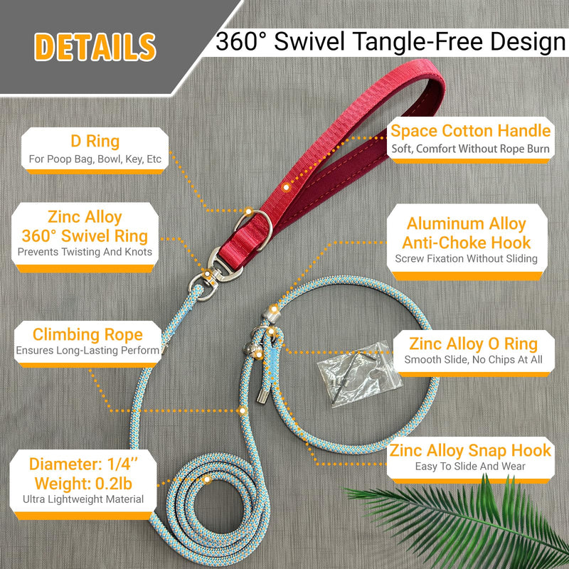 Slip Leads for Dogs with Comfort Memory Foam Handle & Rock Climbing Rope, 5.9FT Heavy Duty No-Pull Leash, 360° Swivel with Screw Lock for Small Medium Large Dogs (Blue) - PawsPlanet Australia