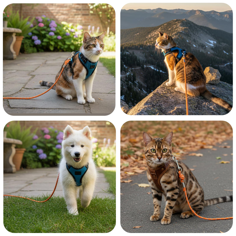 Cat Leash - 15 ft / 30 ft Reflective Long Cat Leash Outdoor for Walking Training Playing - Escape Proof Yard Lead Pet Leash Also for Cats, Small Dogs, Puppy, Kitten, Rabbit Orange - PawsPlanet Australia
