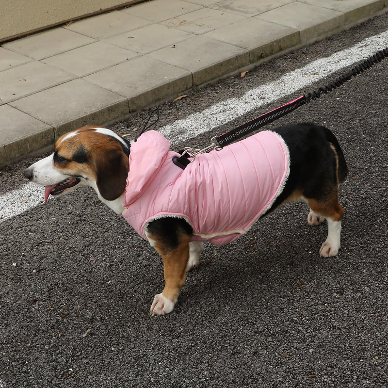 Fleece Lining Dog Hoodie with Harness Built in,Extra Warm Small Dog Jacket in Winter Puppy Coats with Drawstring Hooded,Light Pink M Medium (Pack of 1) Light Pink(Harness Built in) - PawsPlanet Australia