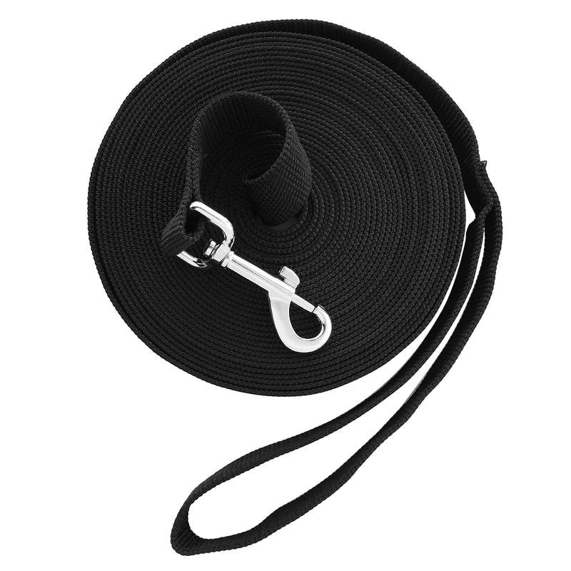 Jeckpat Long Dog Leash Free Range 30 Foot 1Inch Wide Nylon Training Lead Pet Puppy Handles, for Yards 30ft with Stake Medium and Large Dog (Black) - PawsPlanet Australia