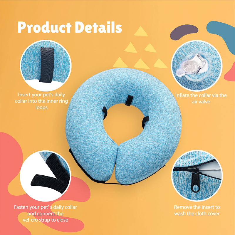 Big Ant Protective Inflatable Collar for Dogs and Cats, Soft Cone for Dogs After Surgery, Dog Neck Donut Collar, Dog Cone Collar Soft Pet Recovery Collar Does Not Block Vision E-Collar (Medium, Blue) [Neck:8"-12"] Medium