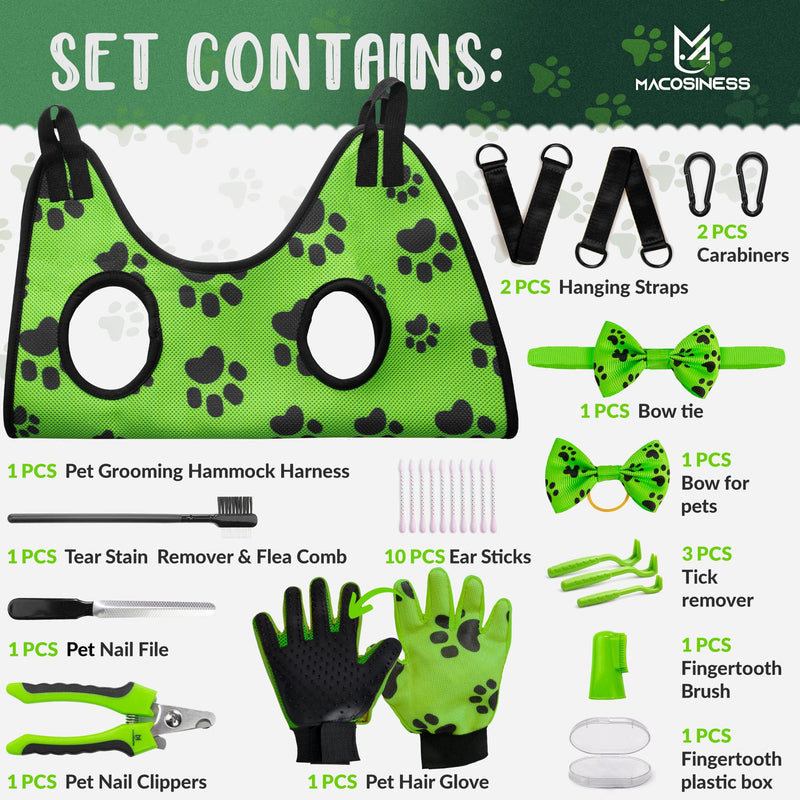 2025 16-in-1 - Dog Grooming Hammock - Dog Hanger for Nail Trimming - Dog Grooming Sling - Cat Sling for Cutting Nails - Cat Hammock for Nail Trimming - Dog Restraint for Nail Clipping PREMIUM SET - Lime with black paws S - PawsPlanet Australia