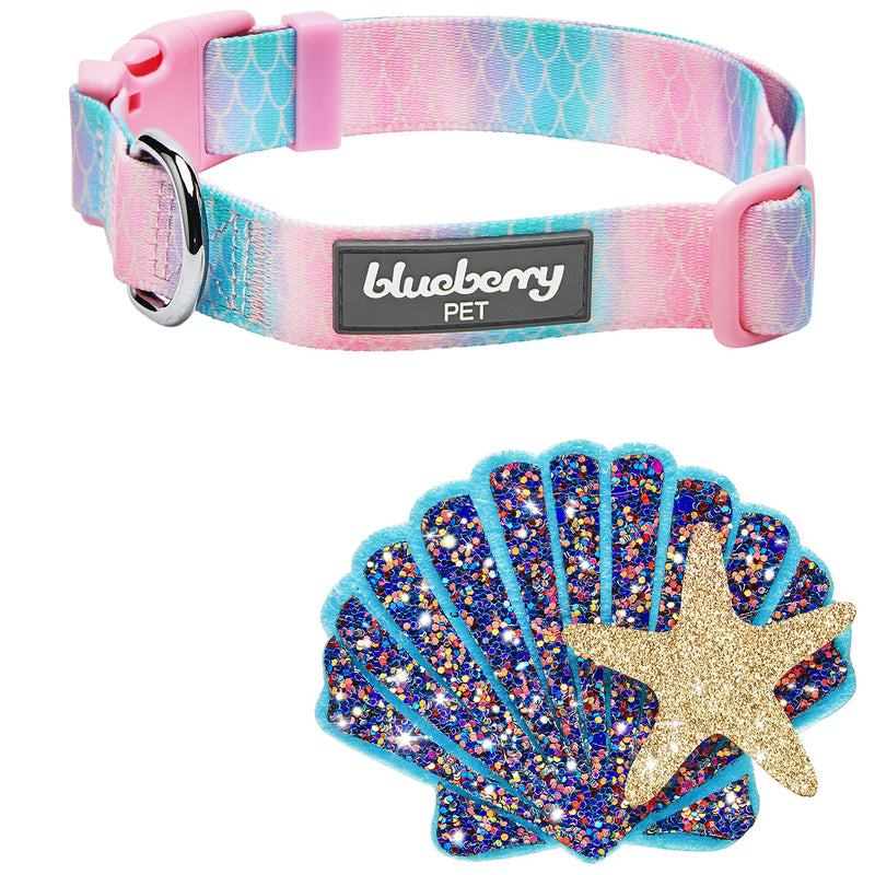 Blueberry Pet Summer Dog Collar for Large Dogs - Adjustable 18"-26" Ocean Mermaid Scales Print, Pink & Blue, Stylish & Durable with Seashells - Best Dog Collar for Style-Conscious Pet Parents
