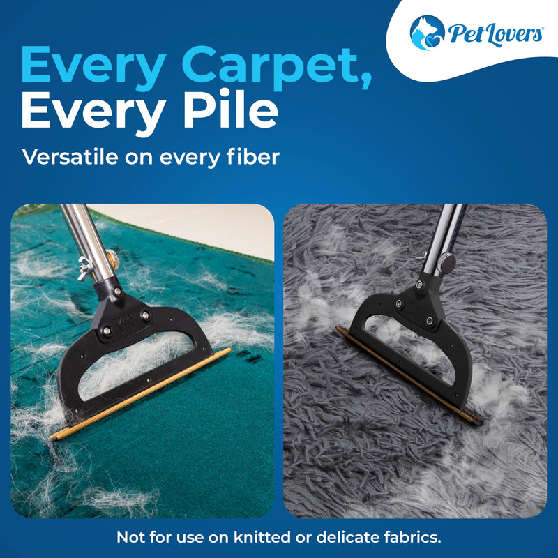 PetLovers EzLint Mega 52" Carpet Rake & Pet Hair Removal Tool – Dog & Cat Hair Remover Broom with Adjustable Handle & Extra Wide Head for Carpets, Rugs & Stairs, Black - PawsPlanet Australia