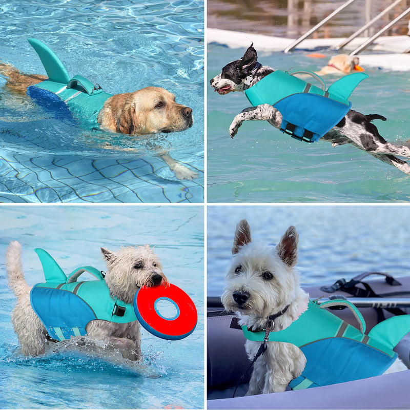 Dog Life Jacket High Buoyancy, Cute Shark Dog Life Vest for Swimming Boating with Rescue Handle, Reflective Adjustable Puppy Swim Vest Pet Life Jacket for Small Medium Large Dogs (M) Pool blue - PawsPlanet Australia