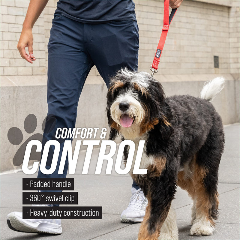 Leashboss Short Dog Leash for Dog Training | Padded Traffic Handle Short Leash for Dog Training, Total Comfort when Dog Walking | Traffic Leash for Dogs Large, Medium, Small | Short Nylon Dog Lead 12 Inch Black - PawsPlanet Australia