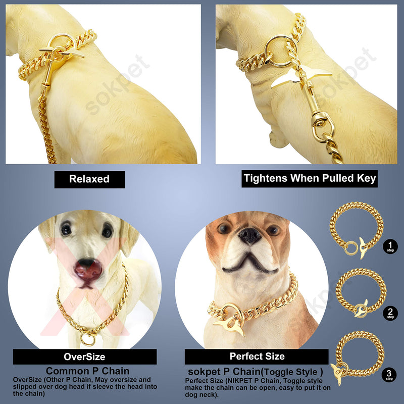 Jewelry Kingdom 1 Dog Chain Collar with Dog ID Tag 18K Cuban Link Chain 10MM Strong Heavy Duty Chew Proof Adjustable Training Walking Collar with Toggle Clasp for Small Medium Dogs 10inch to 24inch 12"(Fits Neck 8"-11") - PawsPlanet Australia