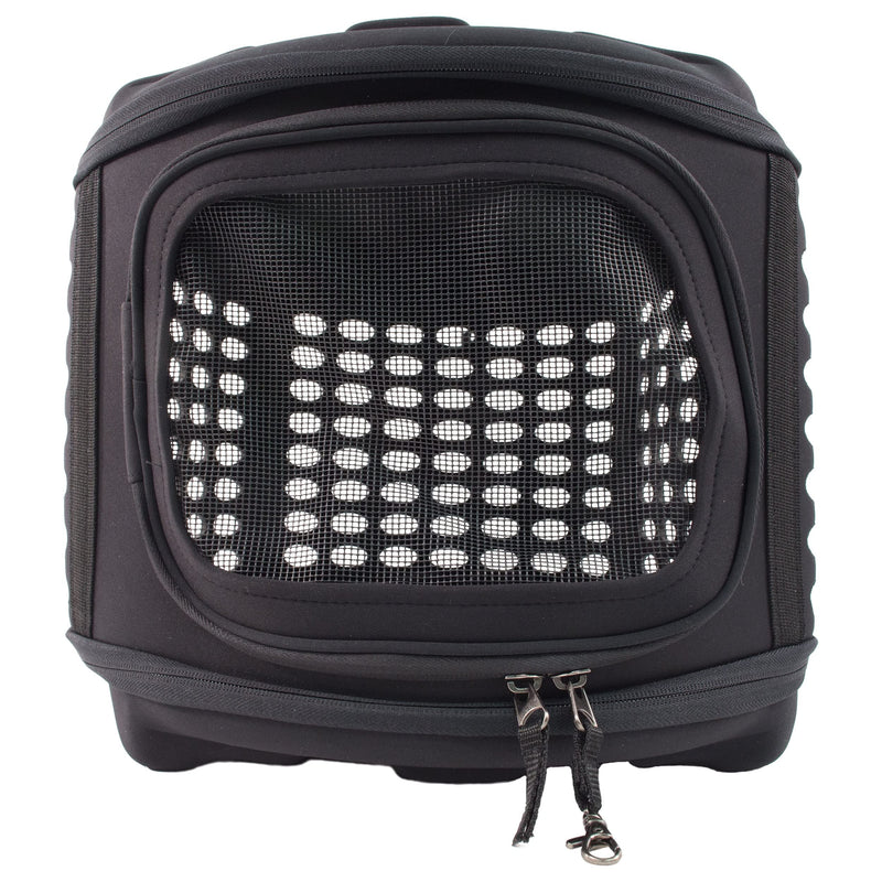 Pet Life Circular Shelled Travel Pet Carrier - Collapsible and Folding Airline Dog Carrier with Lightweight Military-Grade Durability with Included Shoulder Straps Black 18.2"L x 14.6"W x 12.2"H - PawsPlanet Australia