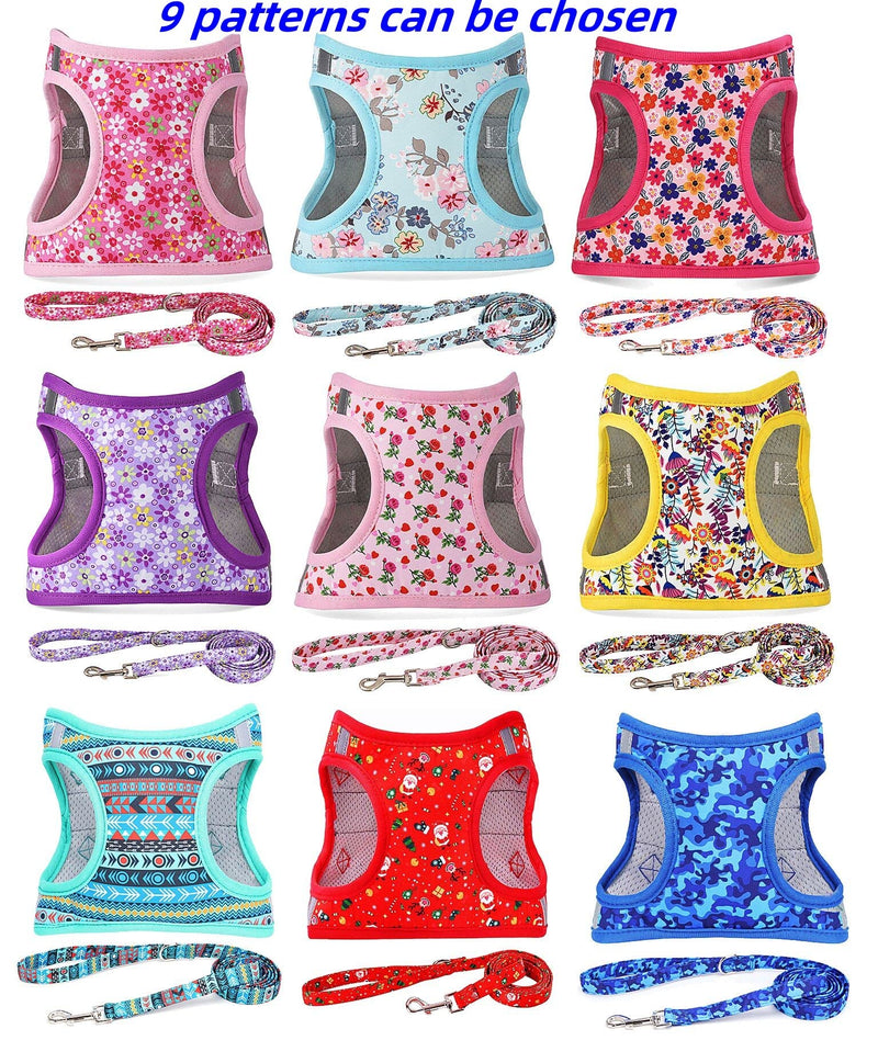 Moonpet Step in Valentine's Day Dog Harness Leash Set- All Weather Reflective No-Pull Floral Pattern Padded Mesh Vest Harness for Cats Puppy Extra-Small Small Medium Large Dogs - Heart Rose - XXS XXS:neck 10.2’’-11.8’’,chest 13’’-14.5’’ - PawsPlanet Australia