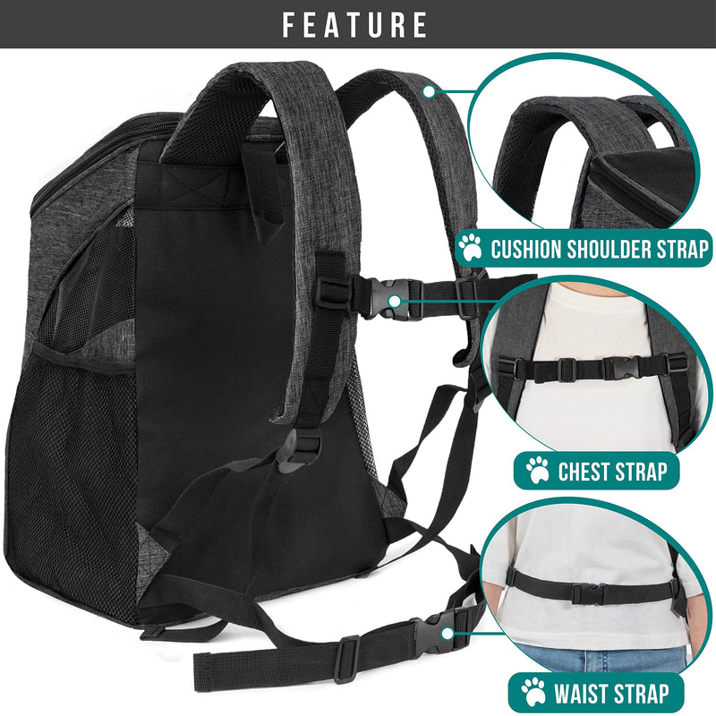 PetAmi Small Dogs and Cat Backpack Carrier, Airline Approved Pet Backpack Carrier, Ventilated, Safety Strap, Buckle Support Designed for Hiking Travel Camping Outdoor, Max 18 lbs (Dark Gray) Heather Charcoal - PawsPlanet Australia