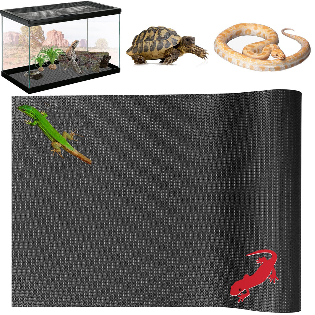 Reptile Substrate Liner Terrarium Carpet, Bearded Dragon Tank Accessories, Non-Adhesive Reptile Carpet Reptile Flooring Mat Bedding for Leopard Gecko, Snake, Lizard, Tortoise, 17.7x39.4 inch Black