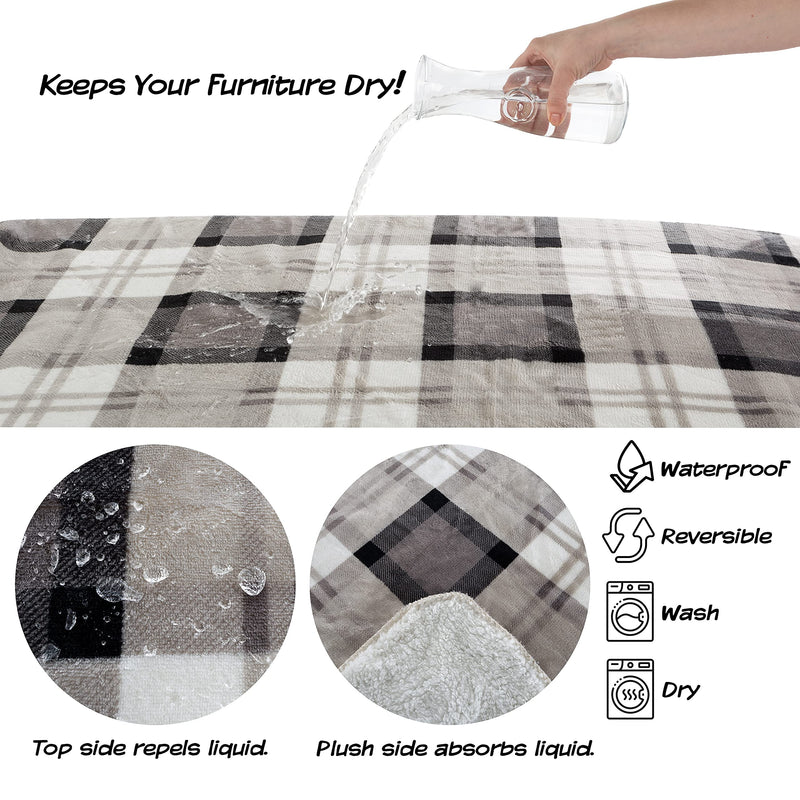 PETMAKER Pet Blanket - Reversible Waterproof Plaid Throw Protects Couch, Car, and Bed from Spills, Stains, or Fur - Dog and Cat Blankets (Gray) Large Gray Plaid - PawsPlanet Australia