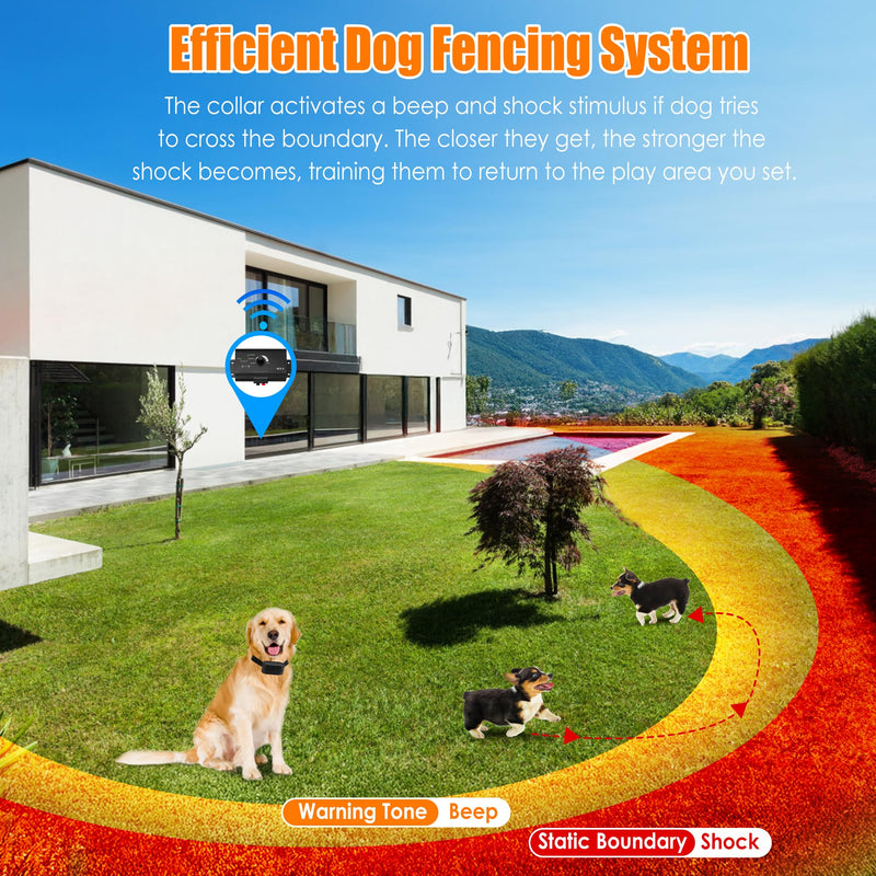 Electric Fence for Dogs, Underground Dog Fence System, Rechargeable Upgraded Electric Dog Fence with 2 Rechargeable Waterproof Collars, Tone & Shock Correction, 984Ft Underground Boundary - PawsPlanet Australia