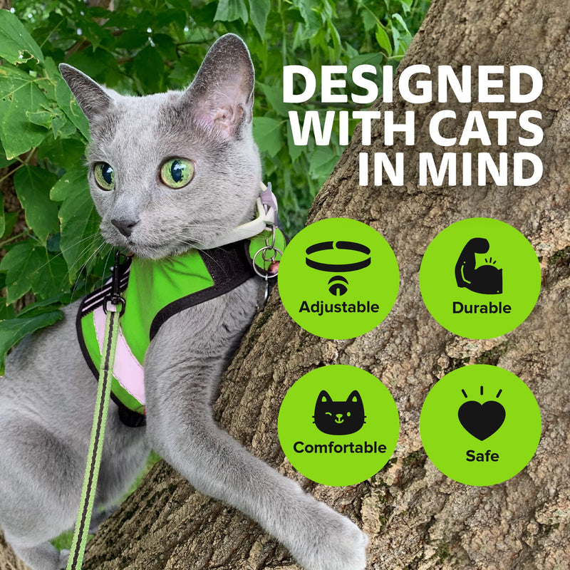 Kitty Holster Reflective Cat Harness – High-Visibility Cat Harness for Travel, Day and Night Walking - Soft Cotton Cat Accessories, Breathable, Secure & Washable, Made in USA - Loud Lime, XL - PawsPlanet Australia