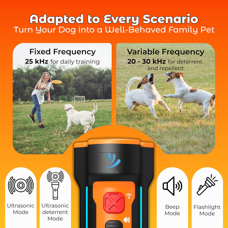 Ultrasonic Dog Bark Deterrent Device, 3x Training Modes 50ft Range with Flash Light & Comb, Stop Barking Dog Deterrent Device for Neighbors Dogs, Anti Barking Puppy Training Tool for Indoor Outdoor