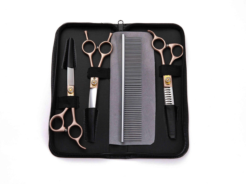 7 Inch Professional Pet Grooming Scissor, 440C Japanese Steel Straight & Curved & Thinning & Chunker Shears/Scissors for Dog Cat and More Pets (7-inch-Grooming Scissors Set 02) 7-inch-grooming Scissors Set 02 - PawsPlanet Australia