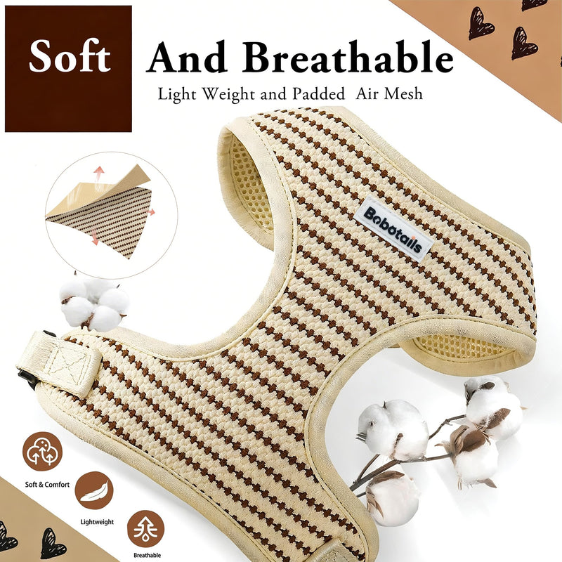 No Pull Dog Vest Harness for Small&Medium Dogs, Side Clip Adjustable Pet Vest, Soft Breathable, Fashion Dog Harnesses for Walking, Running, Shopping (Beige, S) Small Grain S (Chest 16.1"-21.2") - PawsPlanet Australia