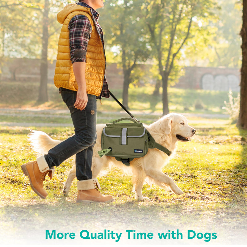 PetAmi Dog Backpack for Medium & Large Dogs, Saddle Bag for Dogs to Wear for Hiking, Pet Backpack Harness Dog Pack with Reflective Side Pockets for Walking Running Olive Canvas - PawsPlanet Australia